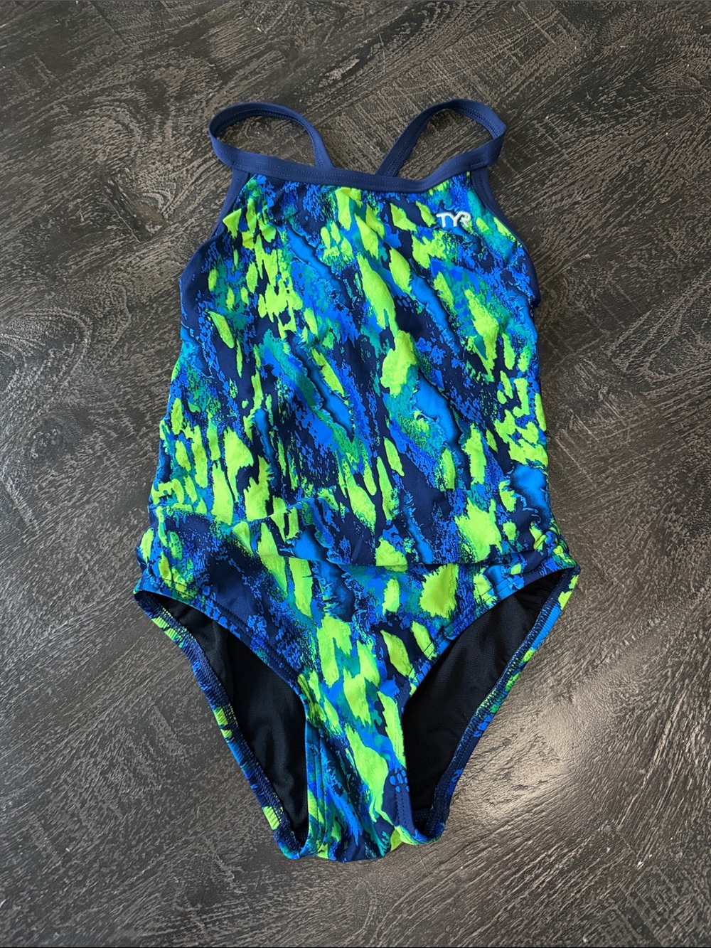 TYR Kids Blue and Neon Green One-Piece Swimsuit